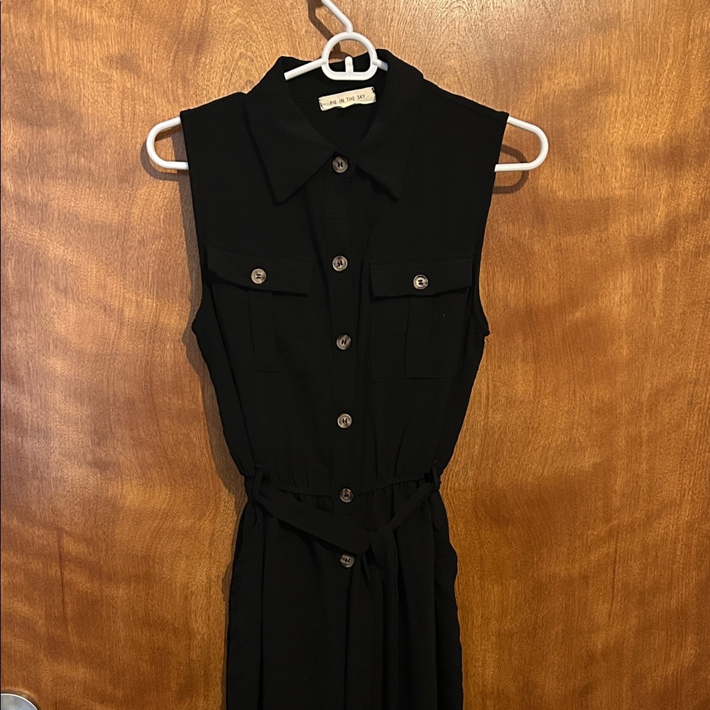 Black Sleeveless Button-Up Romper